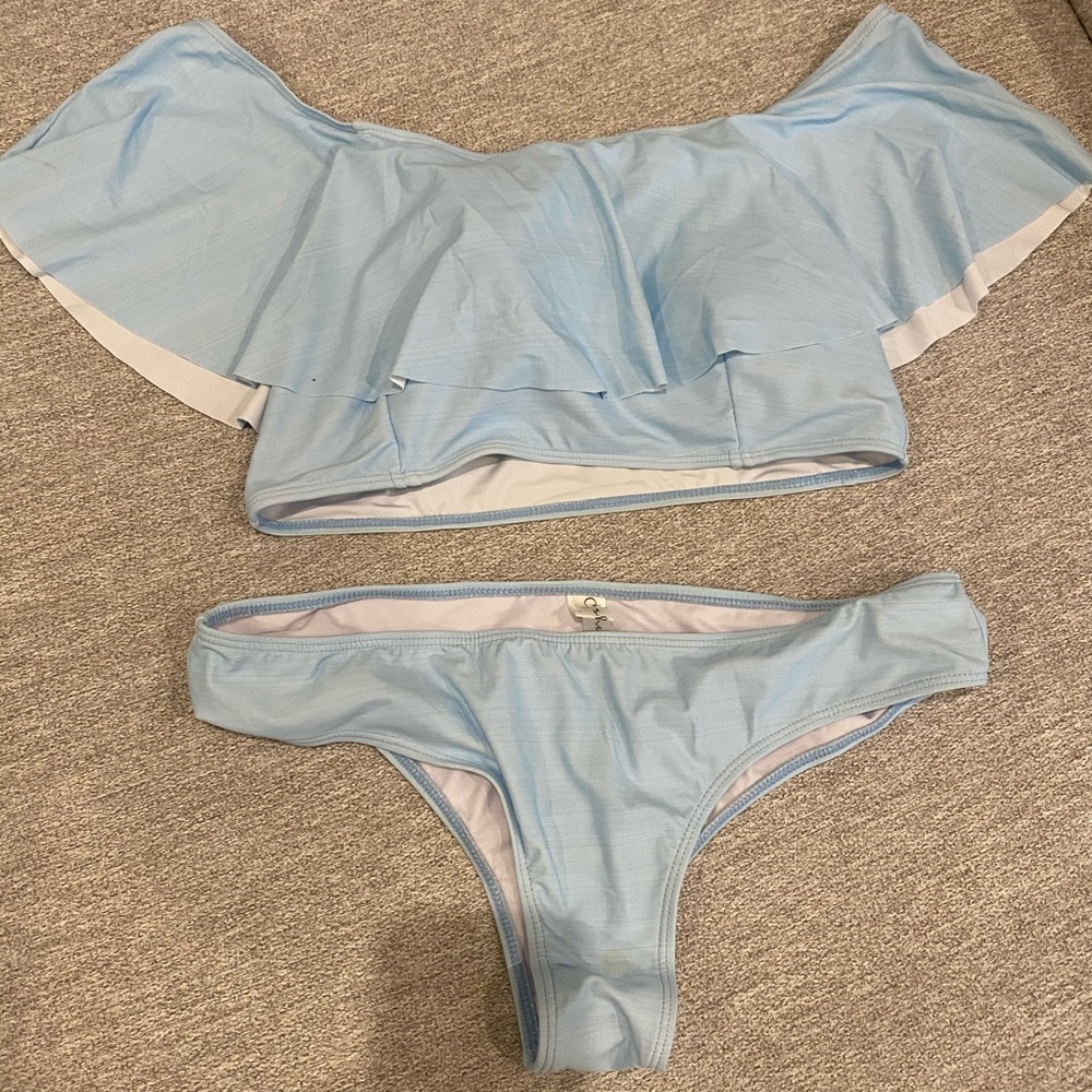 Off the Shoulder Pale Blue Bikini
